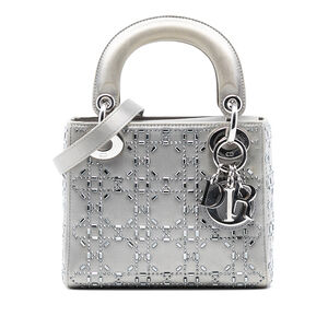 Pre-Loved Dior Mini Satin Cannage Strass Crystal Embellished Lady Dior